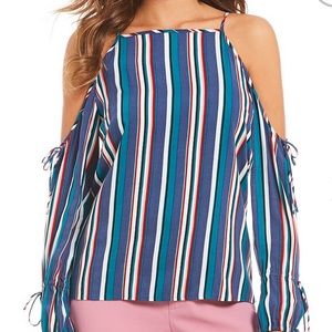 Gianni Bini Cold Shoulder Striped Slimming Long Sleeved Top